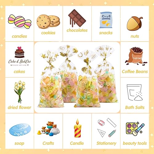 Miniatura 7 de 100 bolsas de regalo doradas de 5 x 11 pulgadas, bolsas de regalo de celofán, bolsas de regalo de fiesta, bolsas transparentes para dulces, bolsas