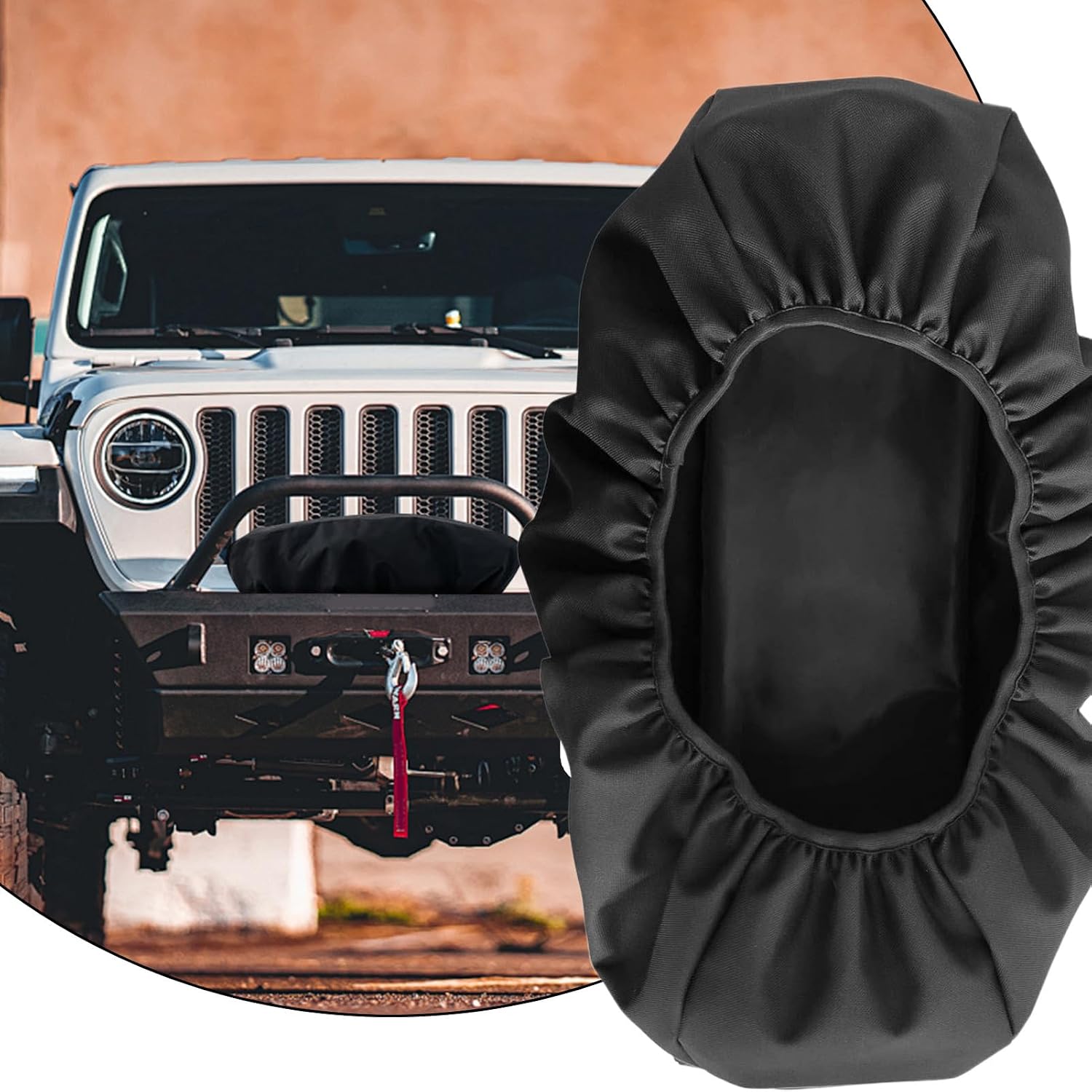 ATV Winch Cover - 600D Oxford Guard, UV Resistant Shield with Elastic, Waterproof Dust Guard for Towing, Vehicle Parts, Trailer 8500-17500 Lbs Boat Indoor Outdoor Truck SUV