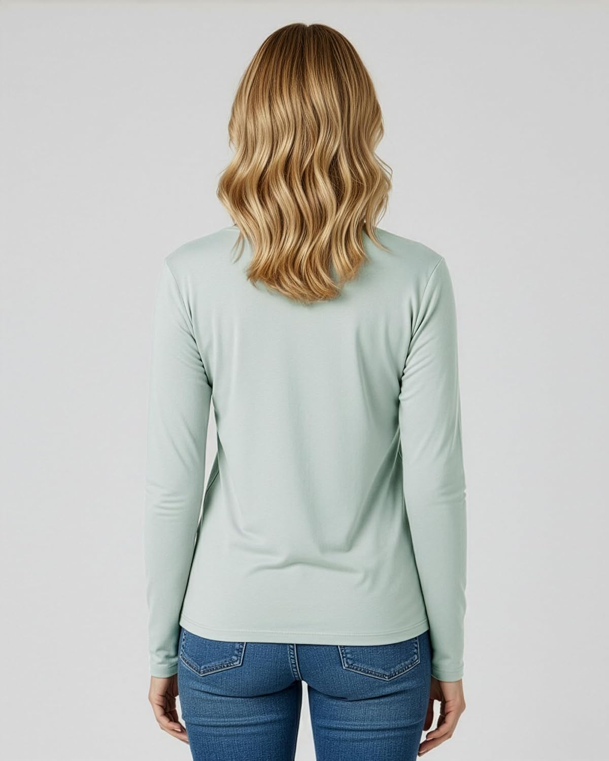 Real Essentials 4 Pack: Women's V-Neck Cotton Long-Sleeve T-Shirt (Available in Plus Size) - Image 6