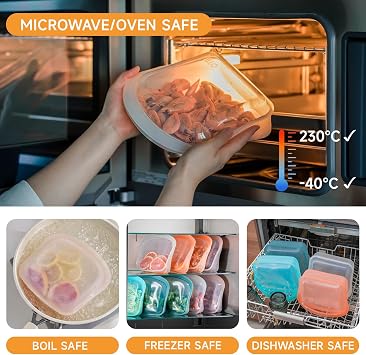 OTB Set of 2 Stand Up & Reusable Silicone Storage Bag, Silicone Food Storage Container, Leak-free, Microwave and Dishwasher Safe, BPA FREE Freezer Bags, Reusable Sandwich Bags Clear