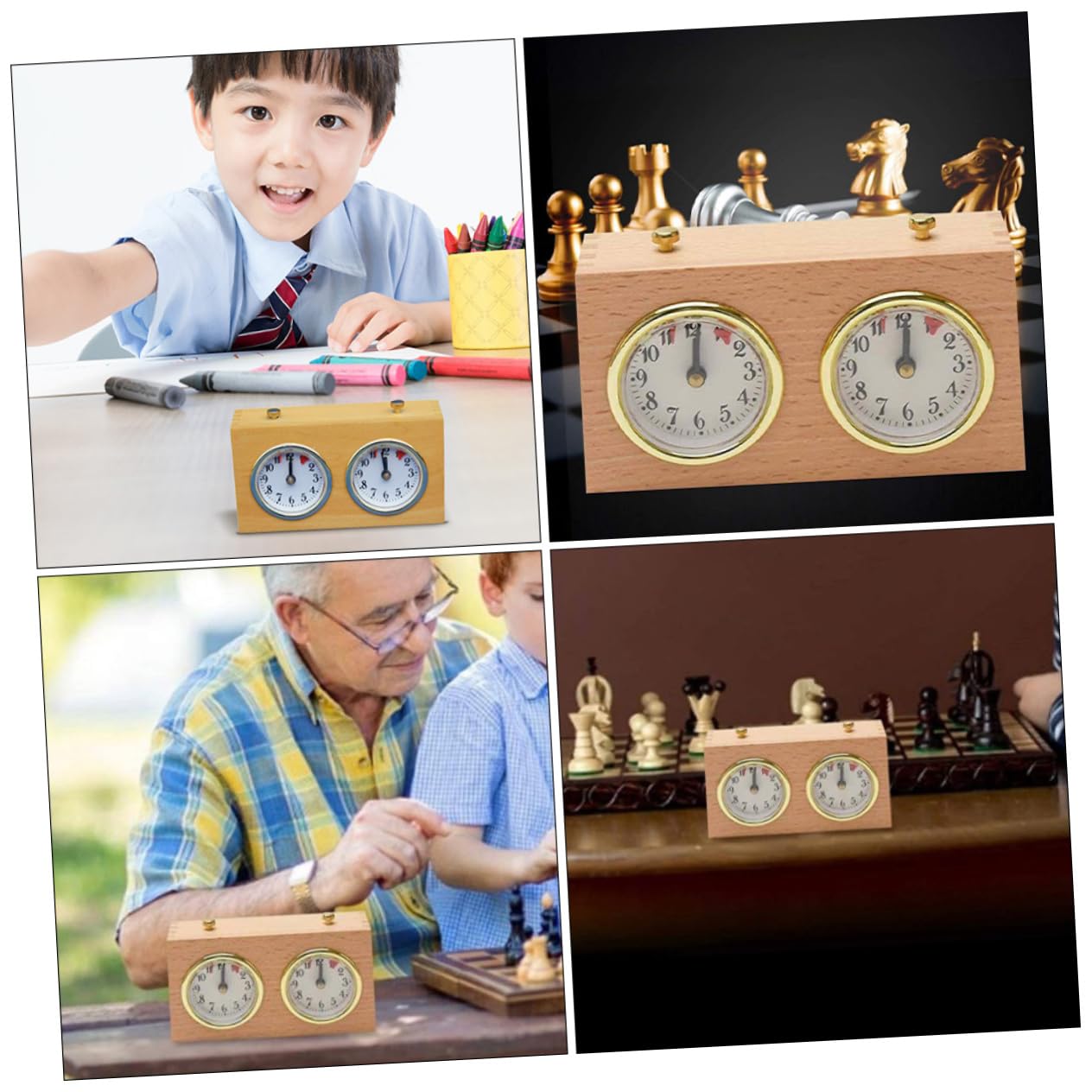 Horloge D’échecs Mécanique Jaune en Bois, Plastique et Alliage