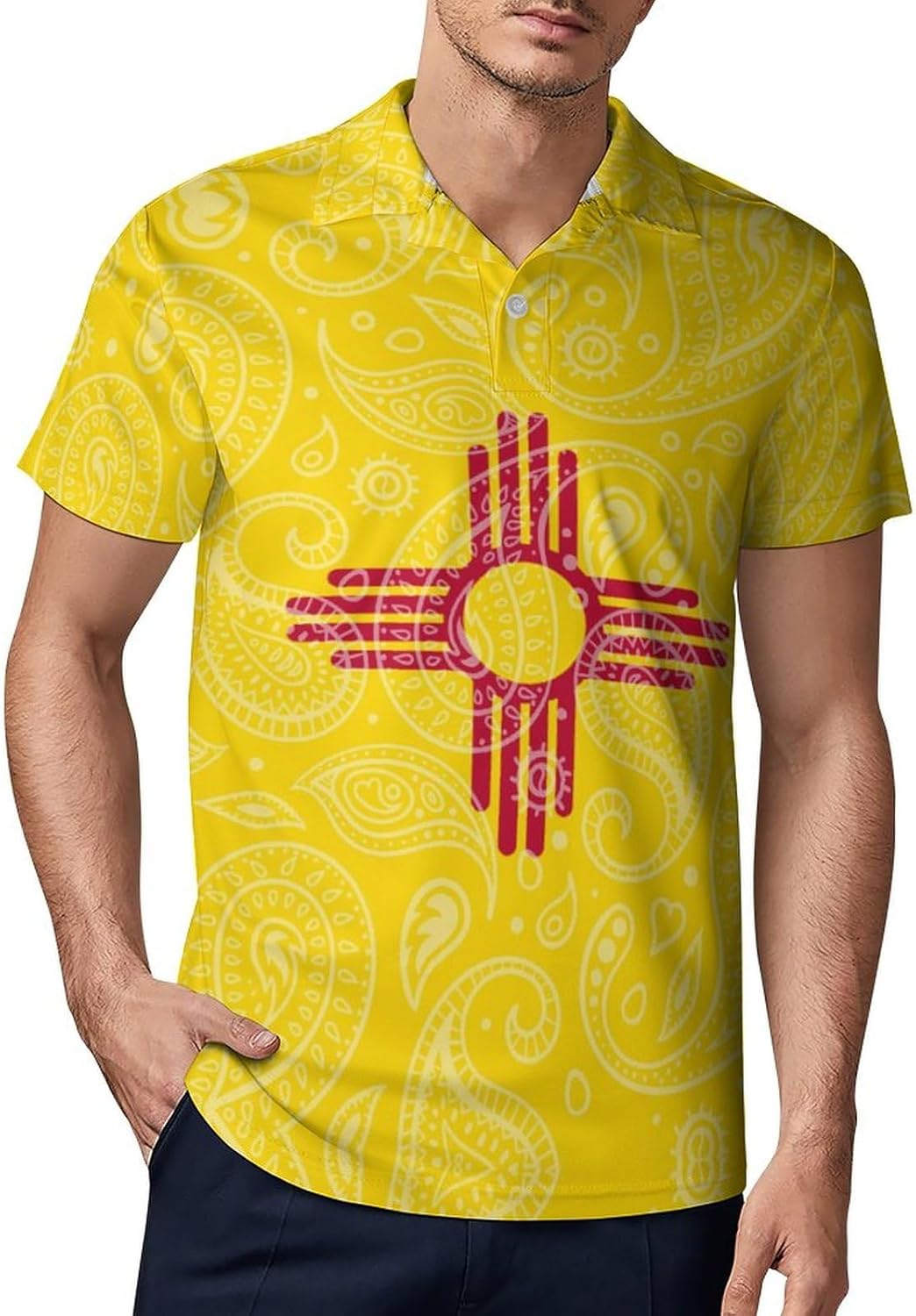 New Mexico State Flag Paisley Pattern Novelty Men's Short Sleeve Shirt Golf Tennis Shirts Work T-Shirt Sport Tee