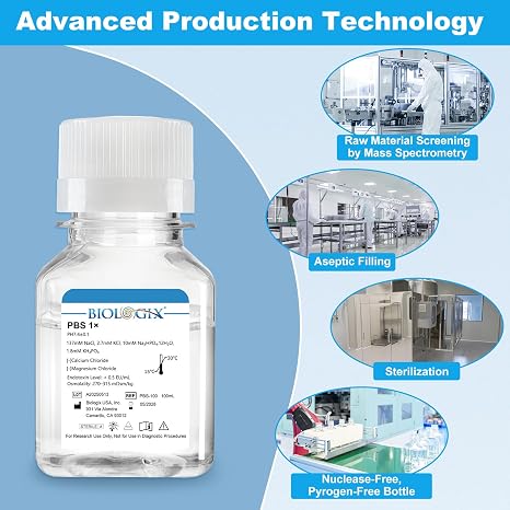 Phosphate Buffered Saline 1X, Lab PBS Buffer 0.1um Filtration, 7.4pH, Sterilize, 1X Concentrate, 100ml/Bottle, 100 Bottles/Case