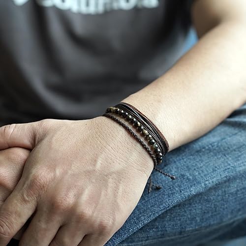 Miniatura 44 de Handmade Natural Stone Beaded Healing Bracelet Gift for Men Adjustable Rope String Bracelet