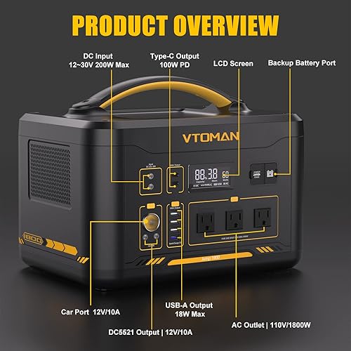Miniatura 6 de VTOMAN Jump 1800 - Estación de energía portátil con cables de puente, generador solar de batería LiFePO4 de 1548 Wh con arranque para automóvil,