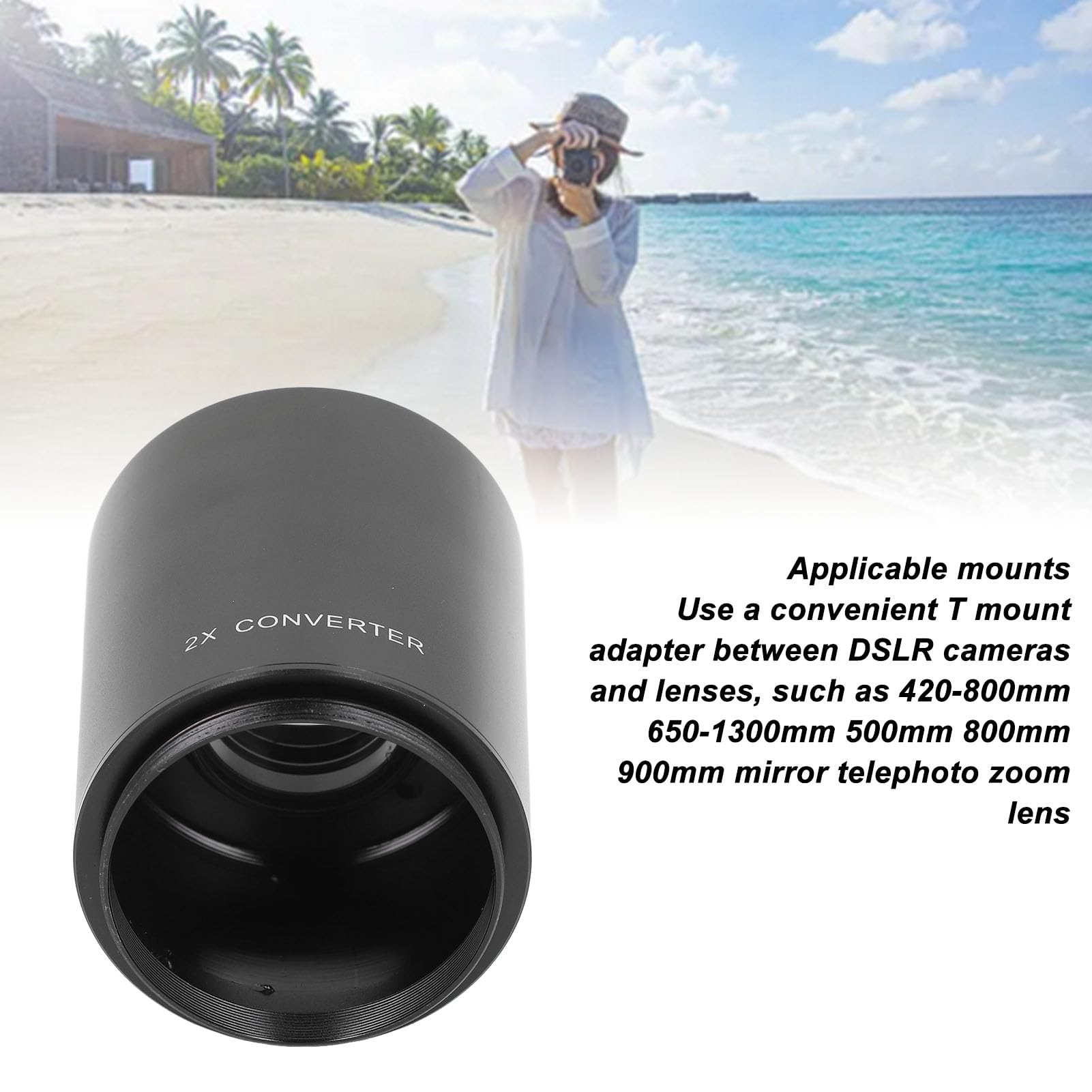 2X Teleconverter Magnification Lens Converter for T Mount 420?800mm 650?1300mm 500mm 800mm 900mm Mirror Telephoto Zoom Lenses