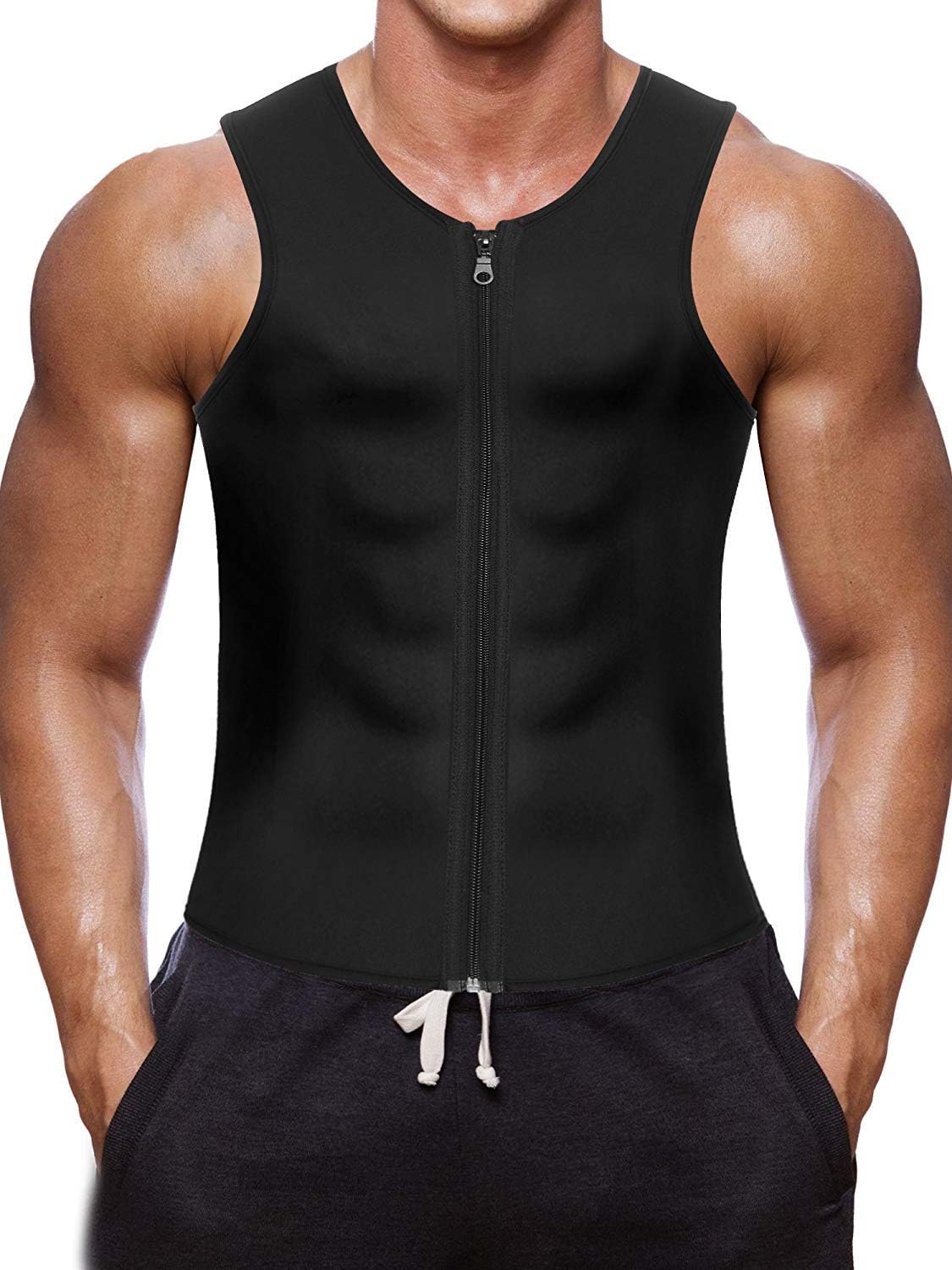 Men Waist Trainer Vest Hot Neoprene Sauna Suit Corset Body Shaper Zipper Tank Sweat Top Workout Shirt