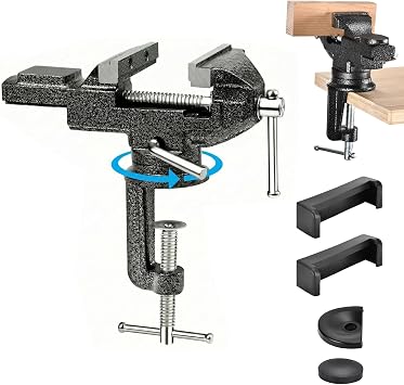 Small Bench Vise 3.2" Clamp-On, 360 Swivel Hobby Table Vise