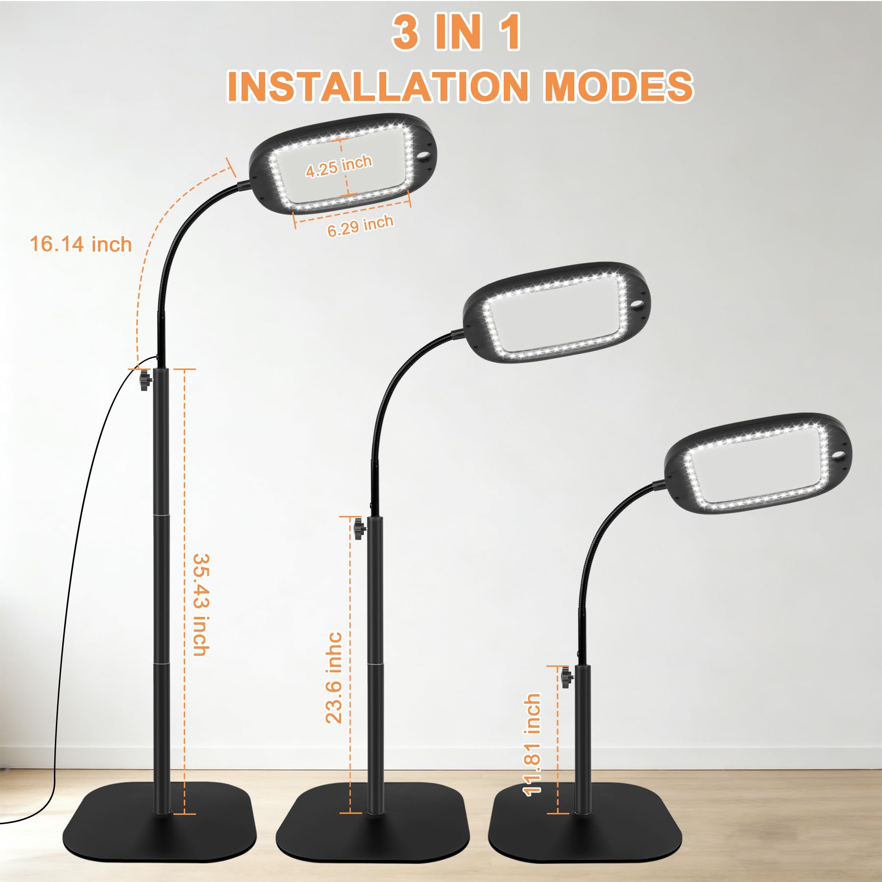 Lupa de piso mejorada de 30 x 10 x con luz y soporte, lámpara de lupa 3 en 1 aumentada para trabajos cercanos, lupas grandes iluminadas para leer costura, manualidades, pintura, pasatiempos