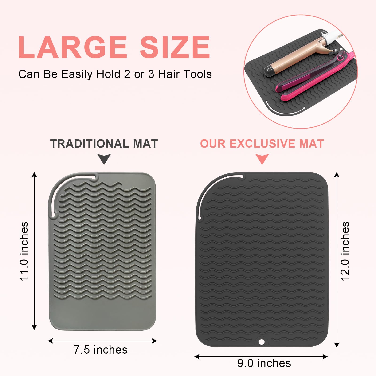 Suafrnut Hitzebeständige Silikonmatte für Haarwerkzeuge in Übergröße (30,5 x 22,9 cm) | Tragbare Reise-Hot-Tools-Pad-Abdeckung für Lockenstab, Glätteisen, Haarglätter und Haarstyling-Werkzeuge