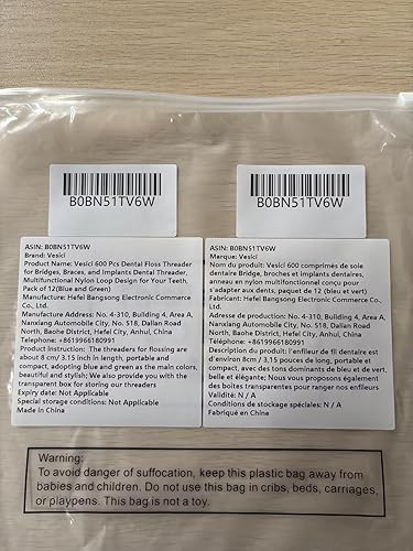 Miniatura 8 de Vesici 600 piezas de enhebrador de hilo dental para puentes, aparatos ortopédicos e implantes, diseño de bucle de nailon multifuncional para tus