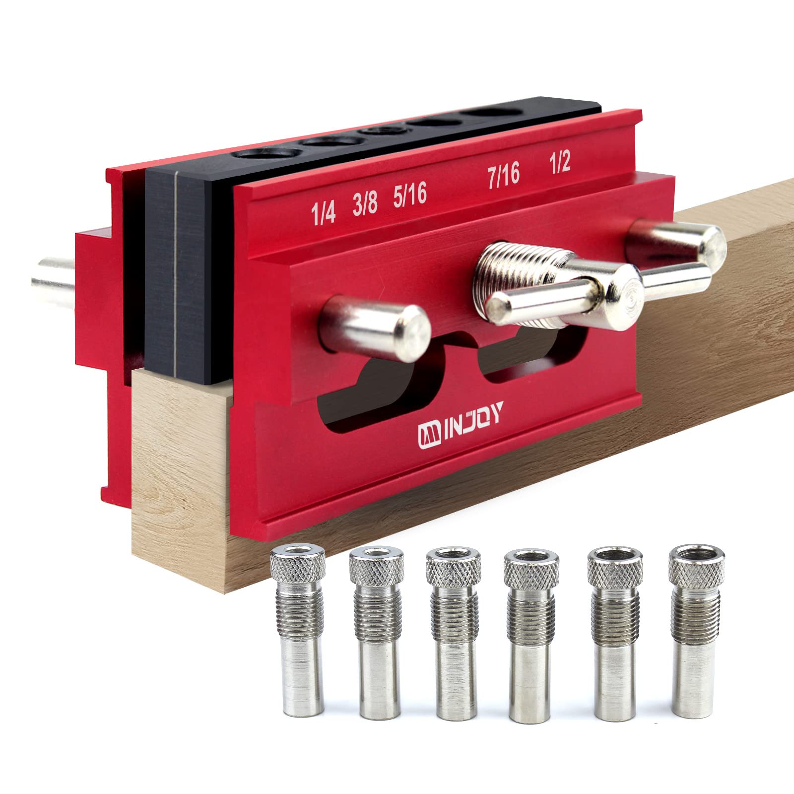 IMINJOY Self Centering Dowel Jig, Wood Dowel Drill Guide Tool with Step Drill Guide Bushings Set, Biscuit Joiner Woodworking Tools Drill Jig for Cabinets