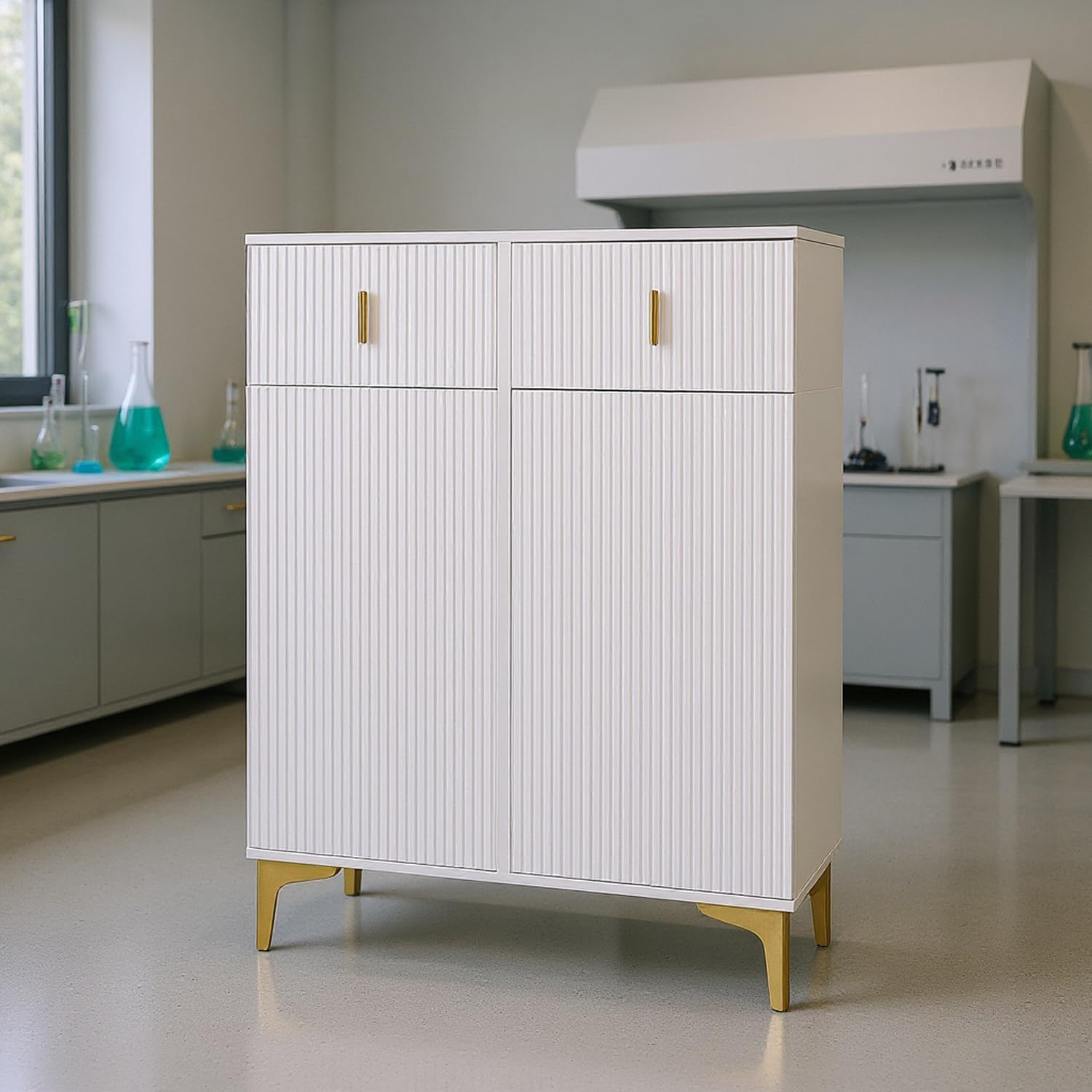 HOMYLIN Laborschrank mit Schubladen und Ablagefläche - Science Lab Supply Organizer, Weiß