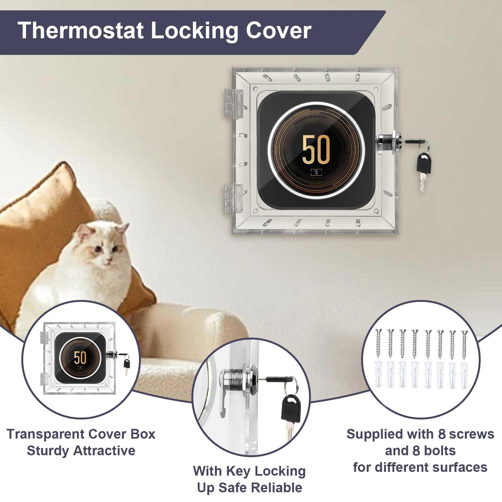 2PCS Thermostat Cover with Lock, Wall Mounted Acrylic Thermostat Guard Box with 4pcs Screws & Bolts - Image 2