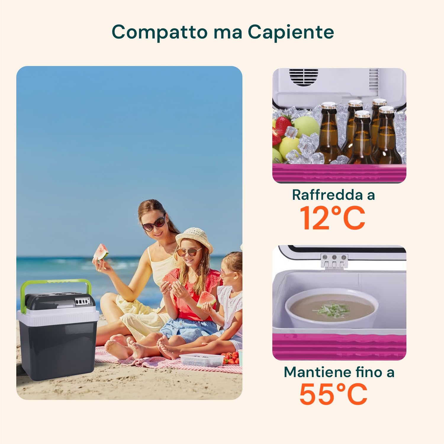 Frigo Portatile 24L Caldo/Freddo – Frigo da Campeggio Elettrico per Auto e Casa con ECO System, Doppia Alimentazione 12V/230V