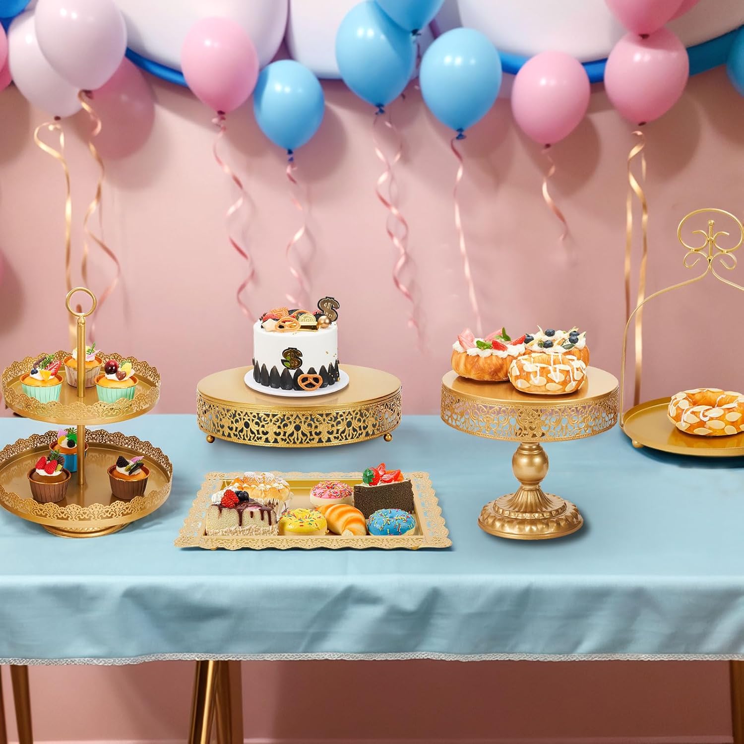 MTJYQTF Gold Cake Stand Set - 5pcs Metal Dessert Table Display Set for Party, Vintage Candy Table Display Sets for Wedding Birthday Baby Shower Housewarming Party Farewell Party CS005