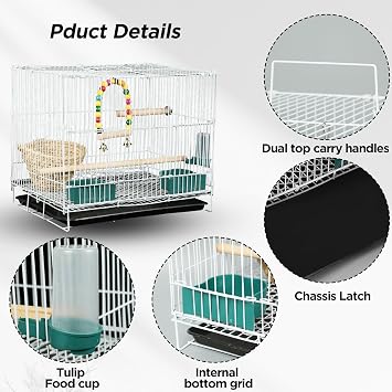 Lightweight bird cage set,with birdcage,bird toys,straw bird nest,and convenient cleaning tray,suitable for long tailed parrot, love bird, parrot, sparrow, canarie, suitable for families or travel
