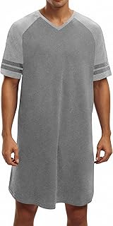 Mens Nightshirt Short Sleeve V Neck Nightgown Color Block Loose Fit Comfy Lounge Pajama Sleepwear