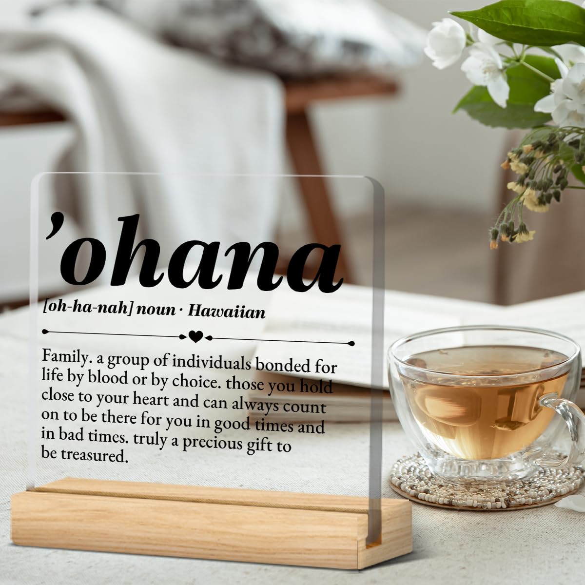 Ohana Definition Decor, Hawaii Gift for Women Men, Friendship Gifts for Friends, Birthday Christmas Gifts for Dad Mom Colleagues, Ohana Means Family Acrylic Desk Sign Decor (4 x 4 Inches)