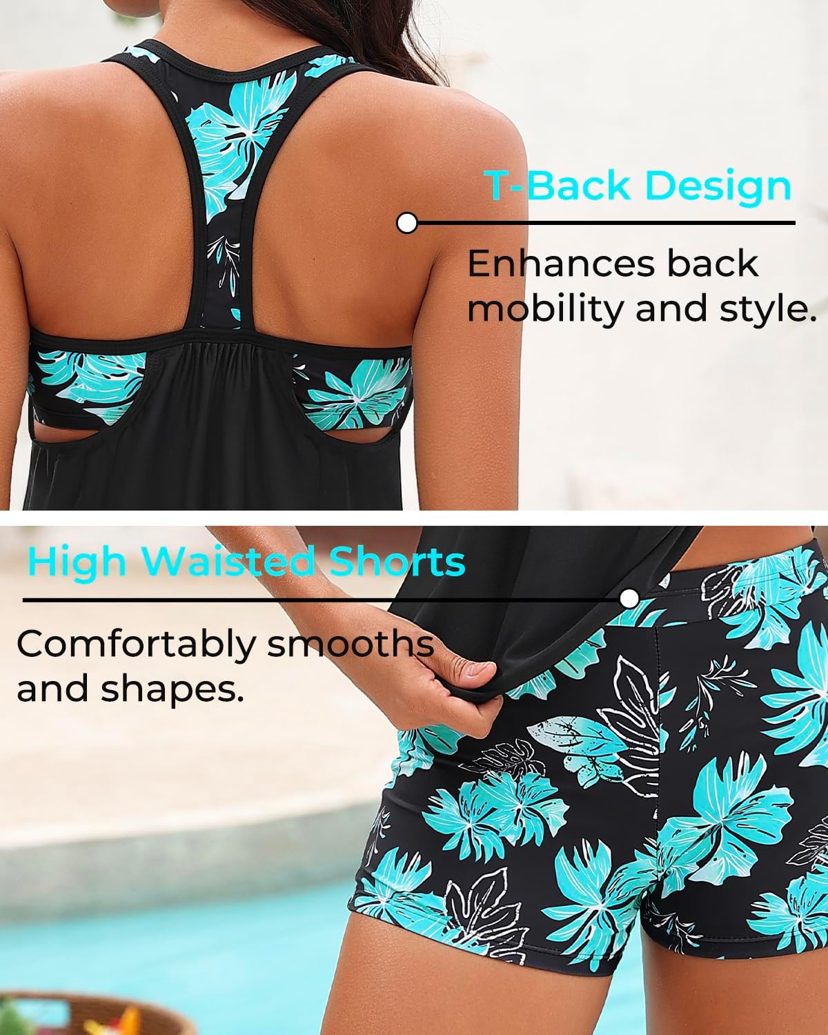 Yonique Two Piece Tankini Bathing Suits T-Back Blouson Swim Tops with Boy Shorts Women Swimsuits Sporty Swimwear - Image 4