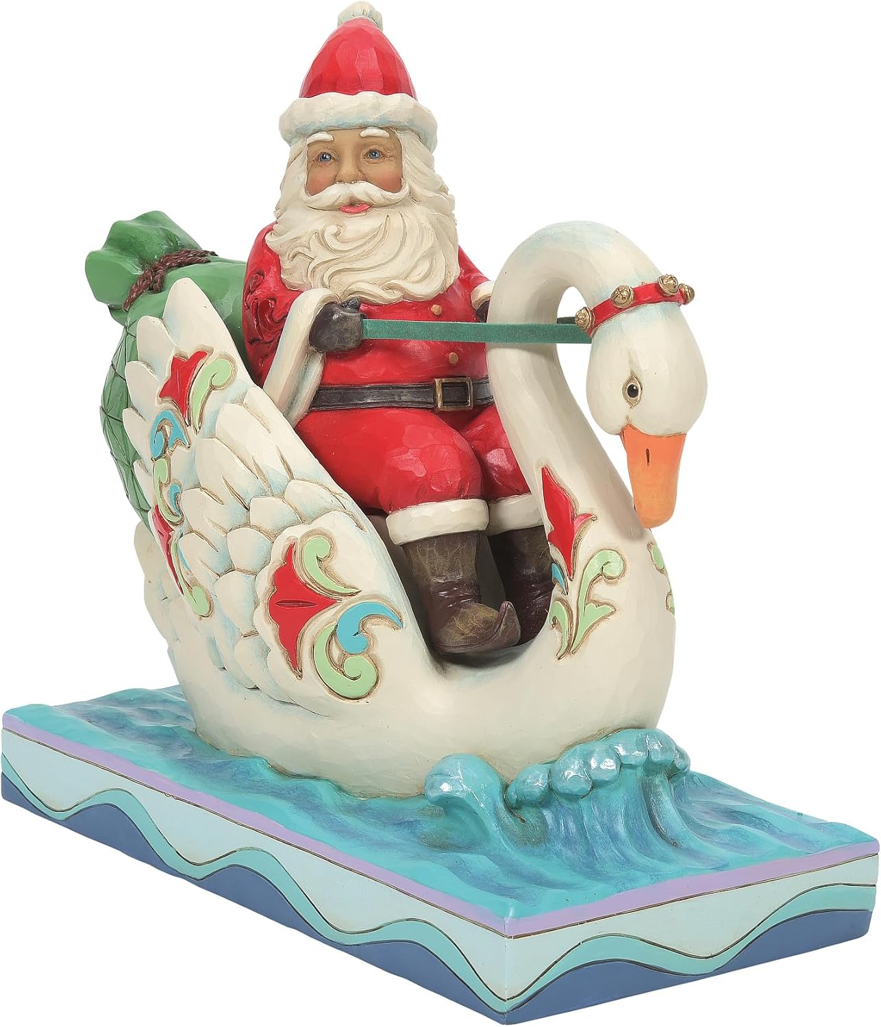Enesco Jim Shore Heartwood Creek Santa Riding a Swan Figurine, 6.89 Inch, Multicolor