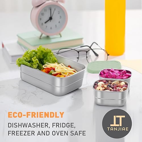 Miniatura 5 de Recipientes de acero inoxidable para niños  Recipientes pequeños para alimentos fáciles de abrir a prueba de fugas con tapas de silicona, lonchera