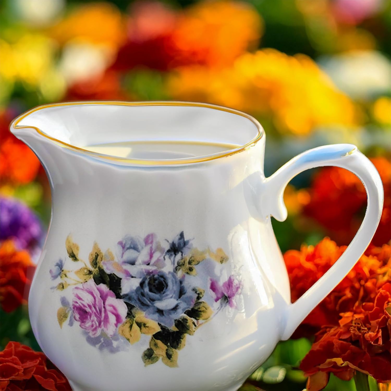 Sugar and Creamer Set - Porcelain Sugar and Creamer Vintage Tea Set with Gold Trims & Embossed Swirls - Exquisite Fine China Tea Set for Parties & Celebrations - Millicent Serafina Set by Lynns