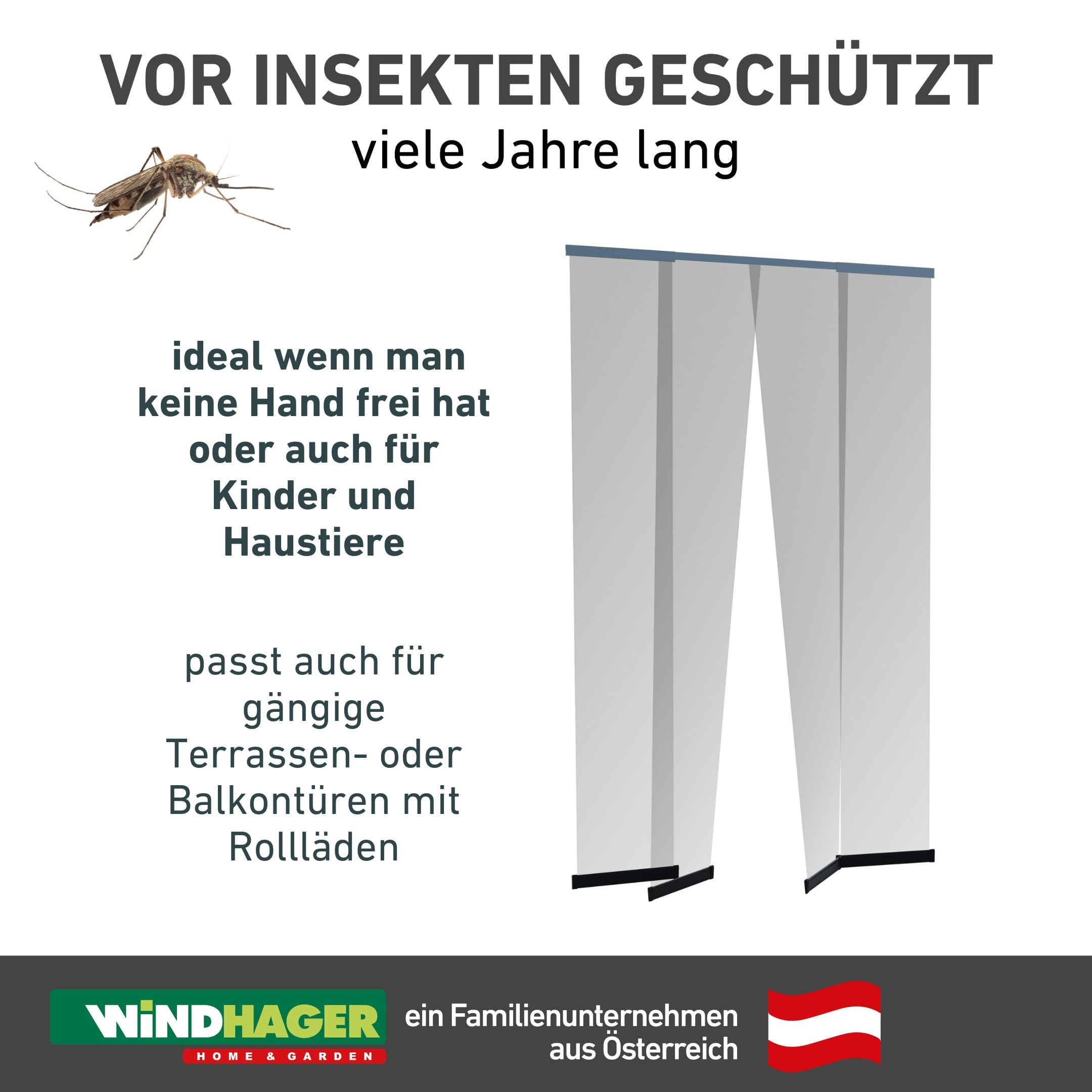 Windhager Insektenschutz Teleskopvorhang - 120 x 250 cm - anthrazit - Fliegengitter, Türvorhang, Lamellenvorhang, Mückenschutz, Fliegenvorhang Terrassentür - ohne bohren