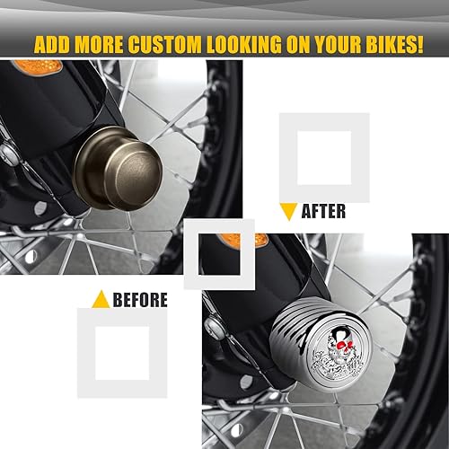 Miniatura 10 de Para Harley Street Glide Tapas de tuerca de eje delantero, paquete de 2 tapas de tuerca de eje de calavera CNC 3D de aluminio para 2002-2023 Softail