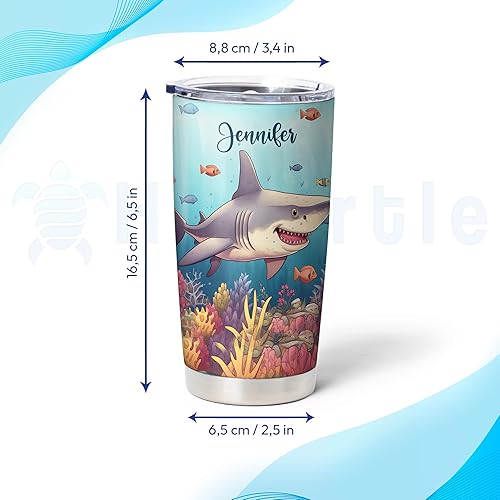 Miniatura 9 de Hyturtle Regalos personalizados para amantes de los tiburones  Vaso de acero inoxidable con nombre personalizado de Peace Love Sharks de 20 onzas