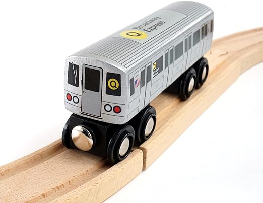 MUNI PALS Munipals New York City Subway Wooden Railway (B Division) Q Train/Broadway Express–Child Safe and Tested Wood Toy Train