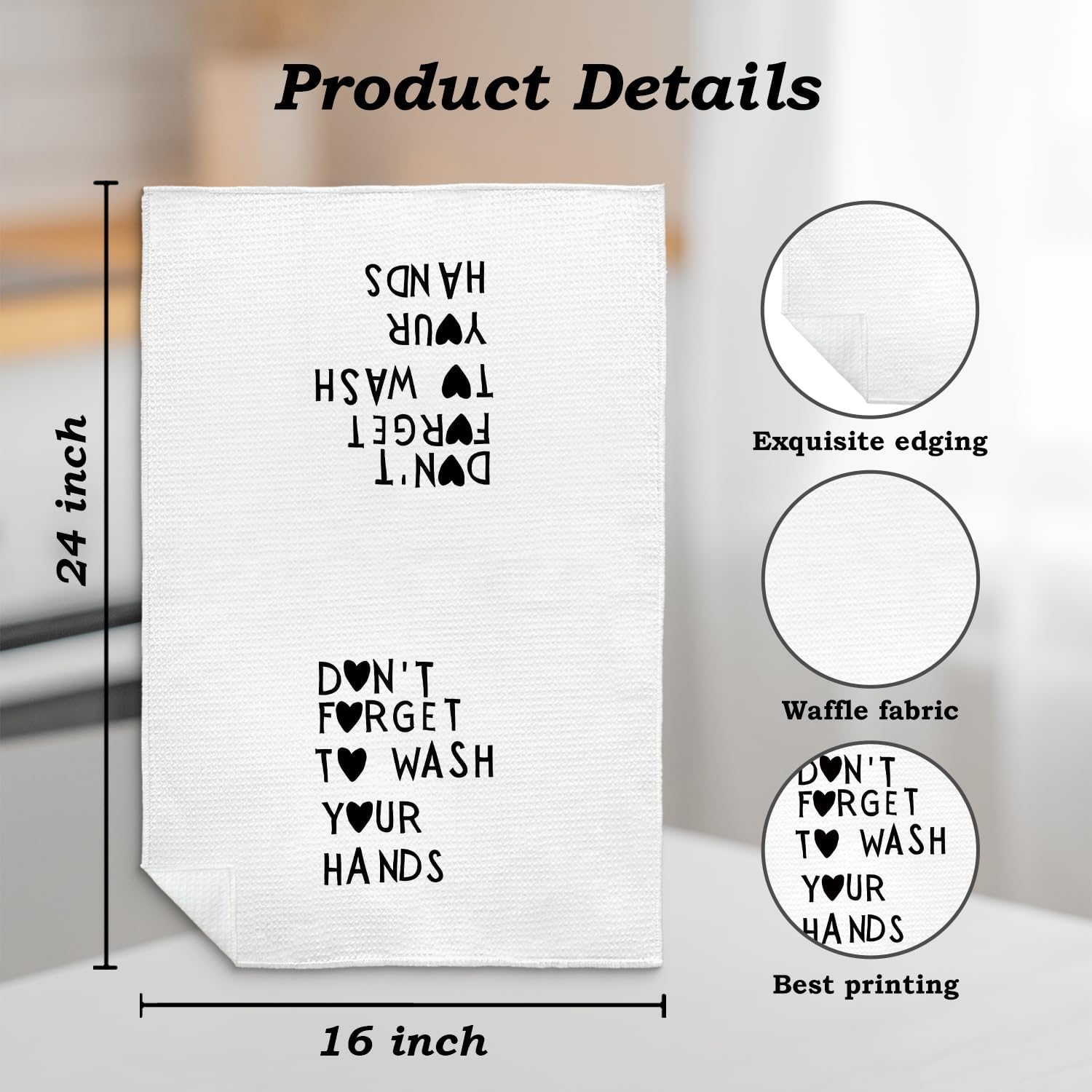 Funny Bathroom Hand Towels, Don't Forget to Wash Your Hands Decorative Hand Towels for Bathrooms Restroom, Minimalist Heart Modern Kitchen Dish Tea Towels, 16x24 Inch - Image 6