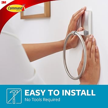 Command Hand Towel Holder Satin Nickel with Water Resistant Command Strips, Rust Resistant Bathroom Organizer, Holds up to 5 lbs