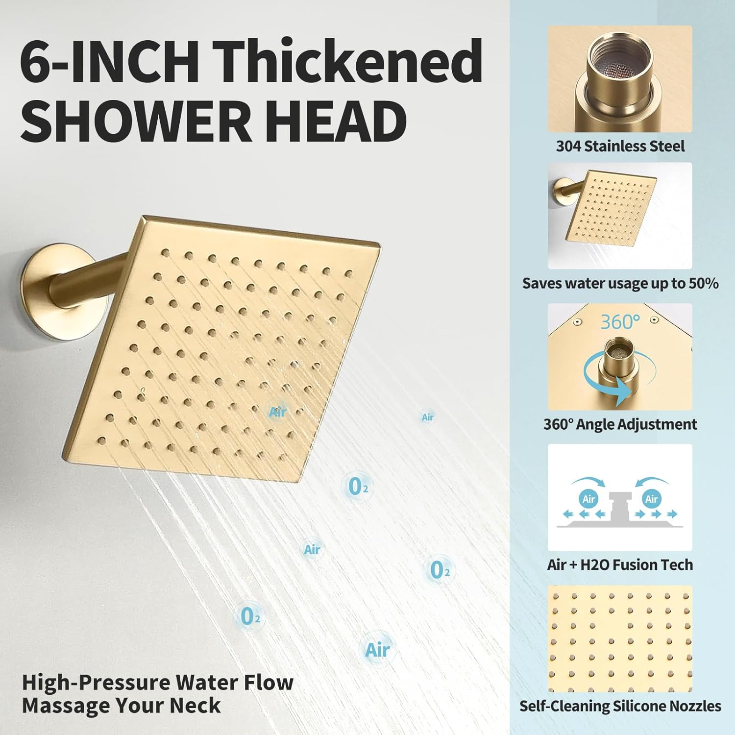 Thermostatic Shower Faucet System Set Brushed Gold,RomceBath Dual Ceiling 12+ 6"Wall Mount Rain Shower Head with Can Use All at Once Push Button 3-Way Modes Valve & Trim Kit & Handheld Sprayer Combo