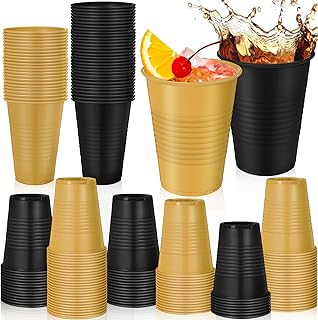 100 Pcs Black and Gold Disposable Plastic Cups 12 oz Graduation Cups Bulk for Party Graduation Christmas Holiday Wedding Birthday Party Supplies
