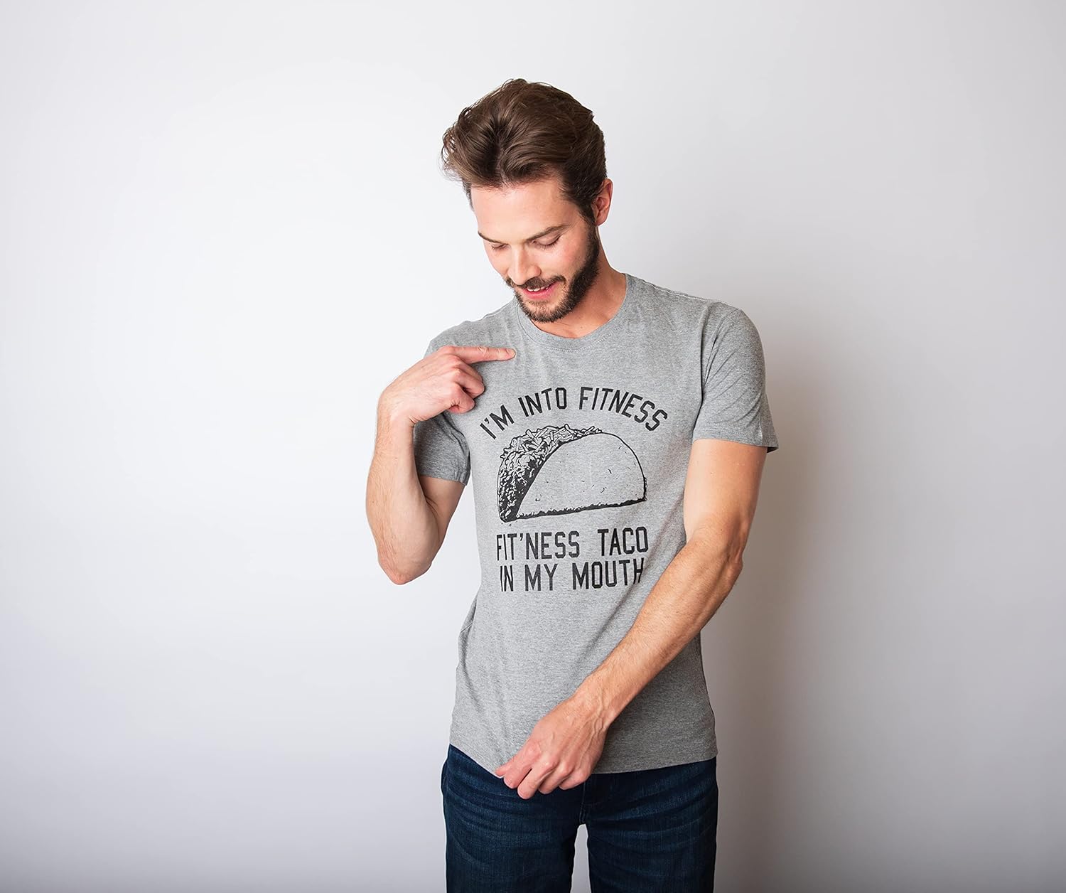 Crazy Dog Mens Graphic Funny T Shirt Im Into Fitness Taco in My Mouth Humor Novelty Shirt - Image 3