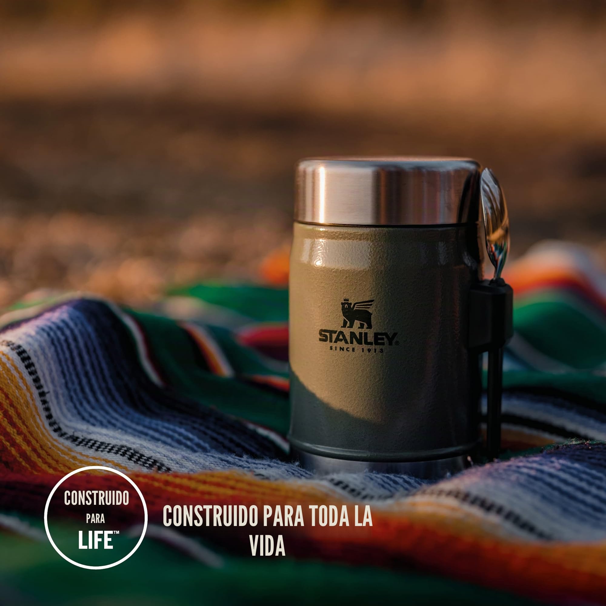 STANLEY Classic Legendary Fiambrera Termica 0.4L con Spork - Mantiene Frío o Calor 7 Horas - Termo Comida Caliente Adulto - Acero Inoxidable - Sin BPA - Apto Para Lavavajillas - Hammertone Green