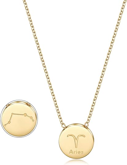 Gold Horoscope Constellations Necklaces Glossy Round Zodiac Sign Necklaces Letter Chain for Women Capricorn Aries Libra Virgo Aquarius Gemini Cancer Pisces Sagittarius Leo Taurus Scorpio for Adult Jewelry