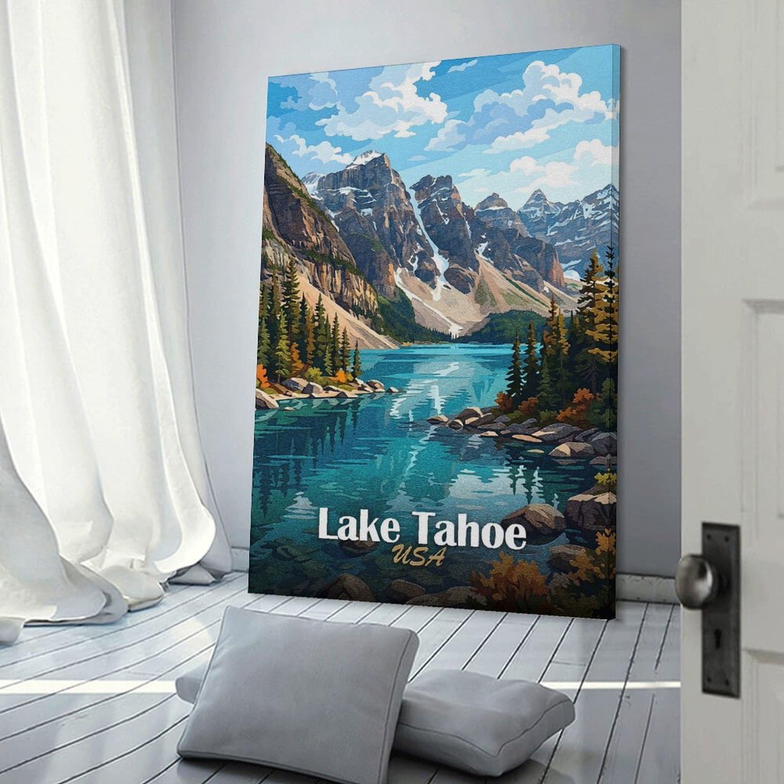 Junmoney Lake Tahoe USA Landscape Painting Home Decor Wall Art, 20x30inch(50x75cm), for New Homes, Bedrooms Or Workspaces, Gift Idea for Housewarming And Birthdays
