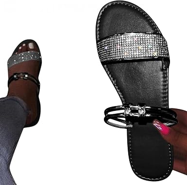 Sandalias de diamantes de imitación para mujer, sandalias cómodas para  mujer, sandalias planas con purpurina y diamantes de imitación para  exteriores : Deportes y Actividades al Aire Libre - Amazon.com