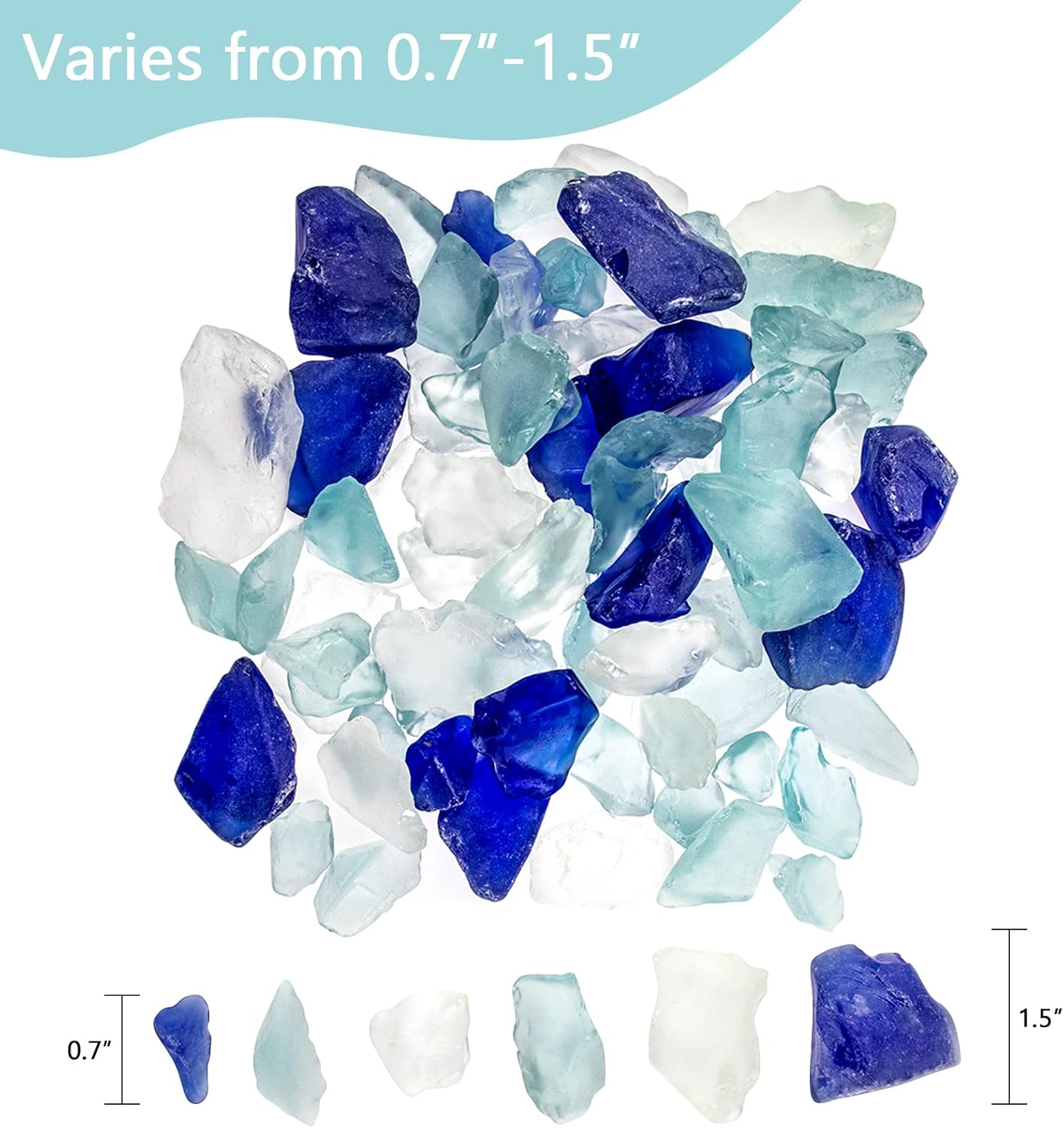 10LB Glass Gemstones Flat Glass Marbles and Frosted Sea Glass Vase fillers Crushed Glass Ideal for Aquariums, Hydroponics Plants, Home Decor, Fireplace and DIY Craft, Blue Mixed