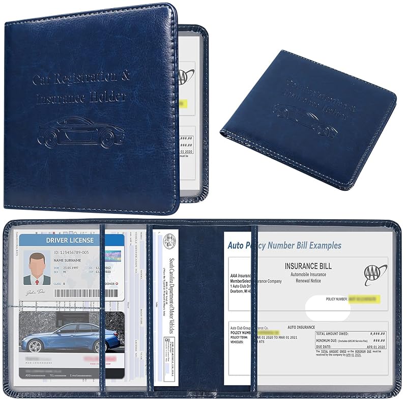 Organizador para Porta-Luvas em Couro Sintético PU DMLuna para Documentos do Veículo Azul-Escuro