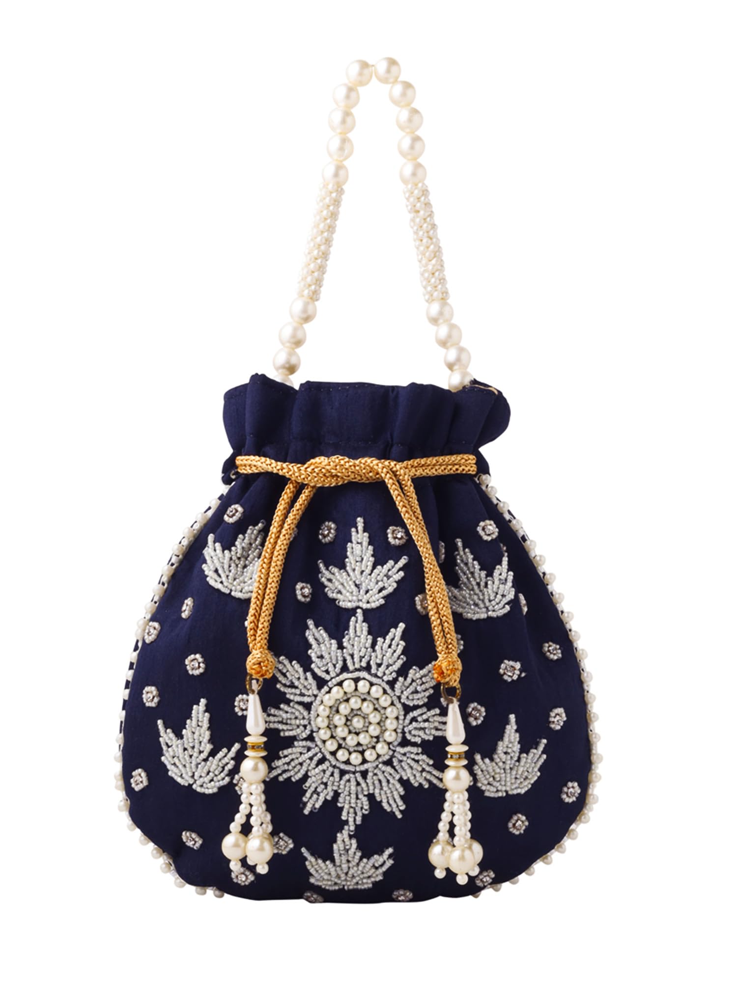 yellow chimes Potli Bags for Ladies | Traditional Potli Handbags for Women | Pearl Beaded Wristlet Handmade Embroidery Worked Potli Bag | Ideal for Parties Weddings or Traditional Events-picture-20