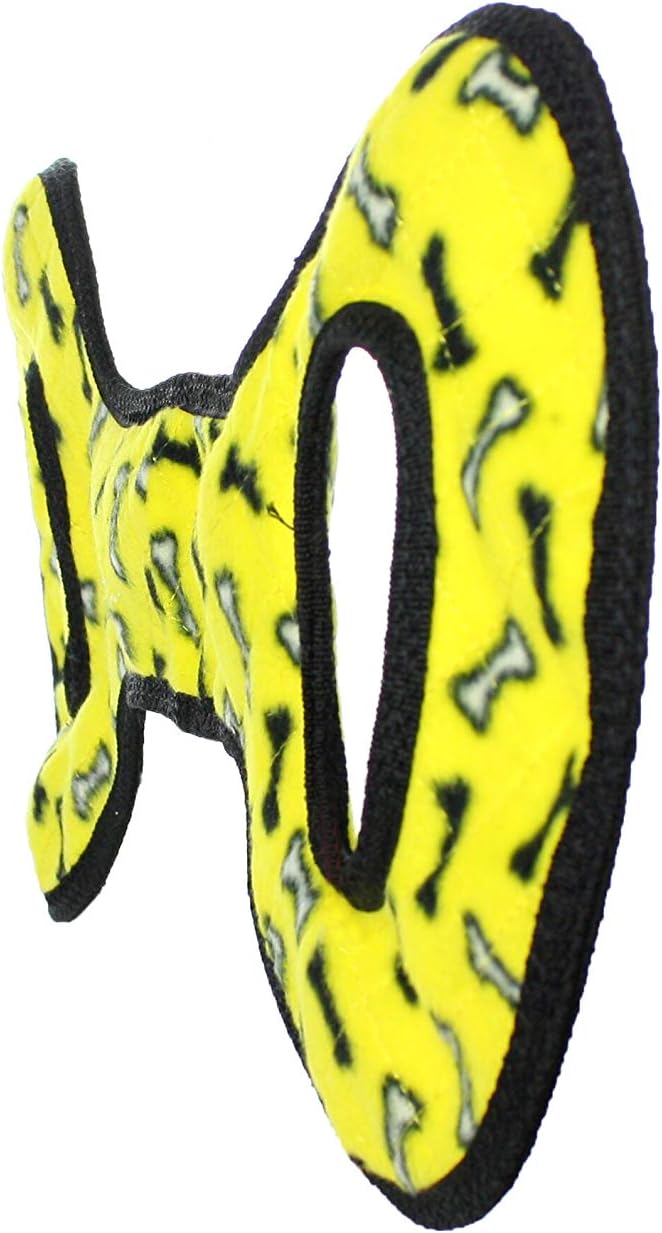 TUFFY - World's Tuffest Soft Dog Toy- NO Stuff - Tug-O-War Yellow Bone-Squeakers - Multiple Layers. Made Durable, Strong & Tough. (Tug, Toss & Fetch). Machine Washable & Floats