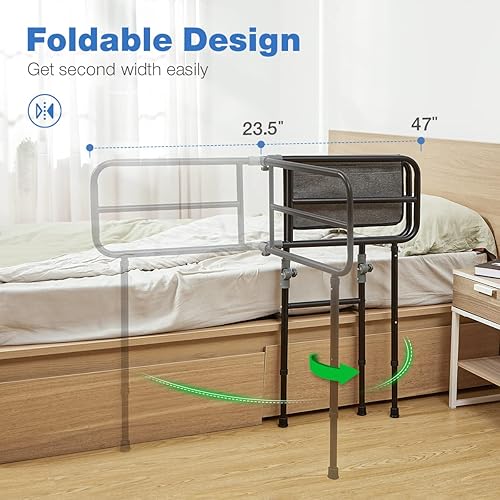Miniatura 3 de GreenChief Riel de asistencia de cama plegable para adultos mayores, bastón de cama para prevención de caídas con altura ajustable, barra de
