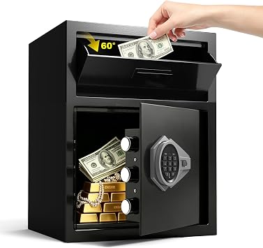 Marcree 2.6 Cub Safe for Business, Quick Place Drop Safe with Drop Slot for Home, Digital Money Depository Safes Box with Alarm & Mute System for Cash Money, Anti-theft Home Safe with LED Light