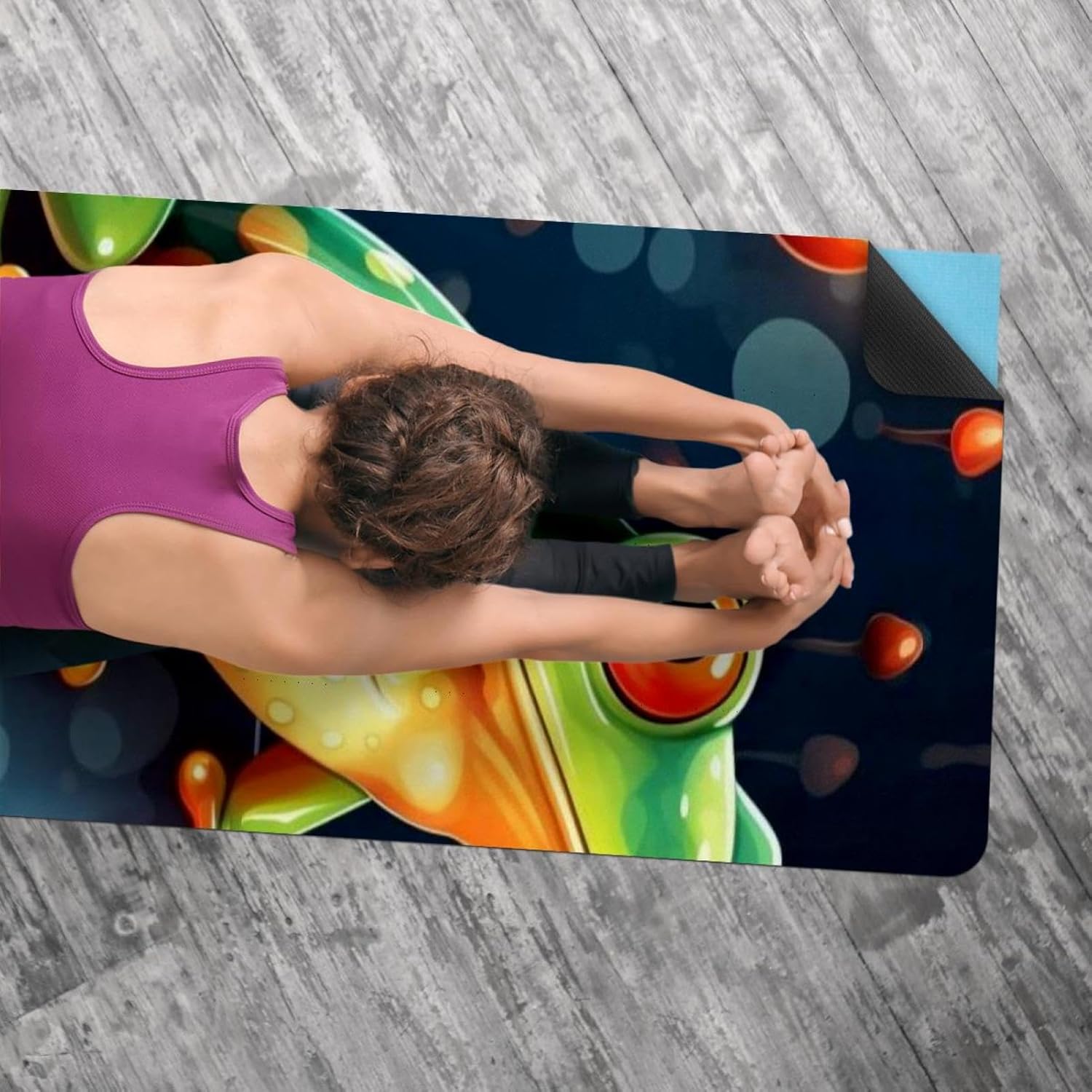 Yoga Towel, Galaxy Frog Pattern Non Slip Sweat Absorbent Hot Yoga Mat Towel for Hot Yoga, Pilates and Fitness - 72.8" x 26.8"