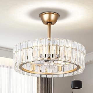 CLAIRDAI 20.7" Gold Crystal Caged Fandelier Ceiling Fan
