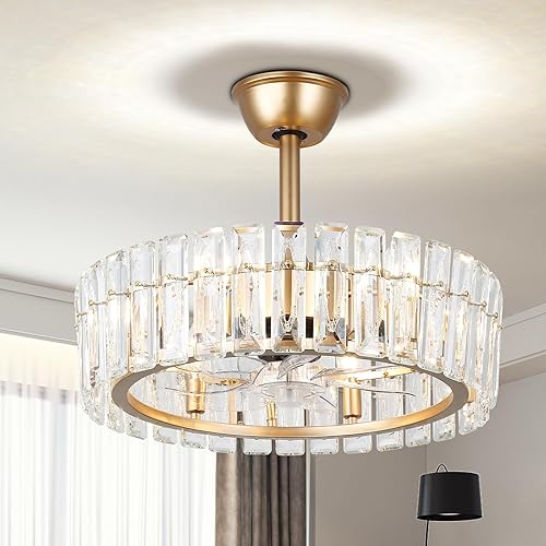 CLAIRDAI 20.7" Gold Crystal Caged Fandelier Ceiling Fan with Lights,