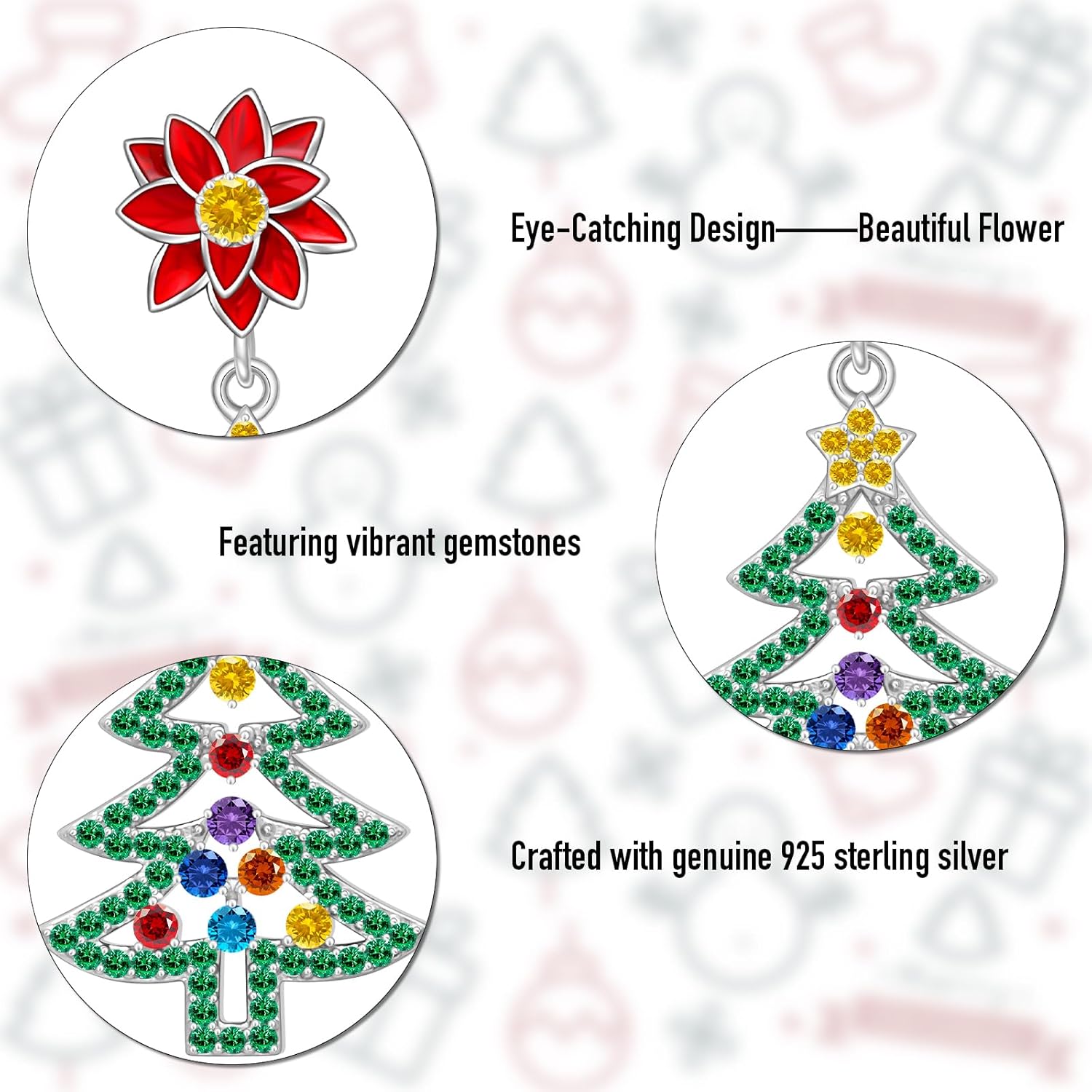 Christmas Earrings Christmas Tree Earrings for Women Sterling Silver Holiday Studs Jewelry Gifts - Image 6